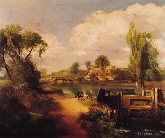 John Constable Peinture à l'huile - Paysage Garçons Pêche