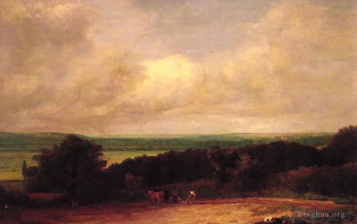 John Constable Peinture à l'huile - Scène de labour du paysage dans le Suffolk
