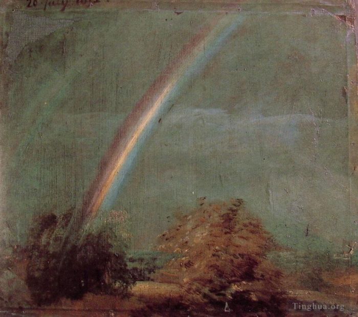 John Constable Peinture à l'huile - Paysage avec un double arc-en-ciel