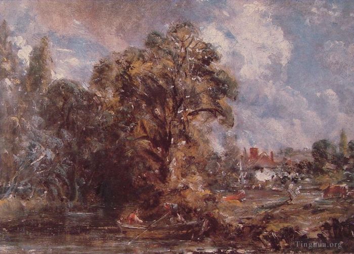 John Constable Peinture à l'huile - Scène sur une rivière