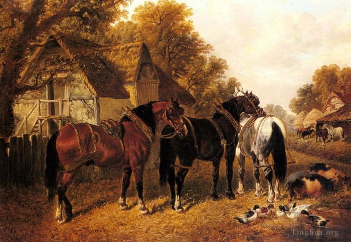 John Frederick Herring Jr Peinture à l'huile - Une ferme anglaise