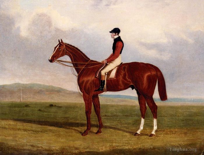 John Frederick Herring Jr Peinture à l'huile - Flexible Elis Un cheval de course alezan avec John Day Up