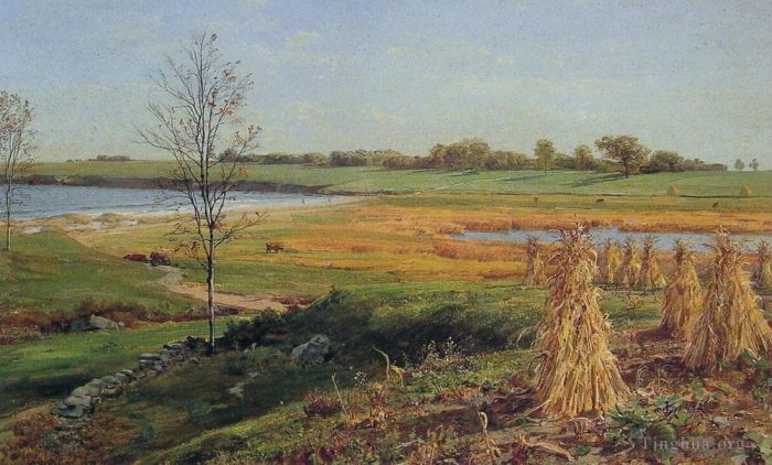 John Frederick Kensett Peinture à l'huile - Rivage du Connecticut en automne