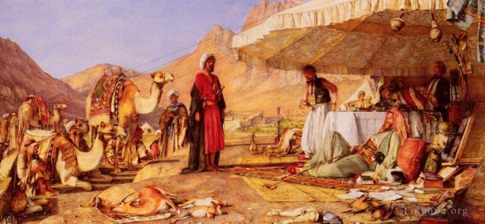 John Frederick Lewis Peinture à l'huile - Un campement franc dans le désert du mont Sinaï