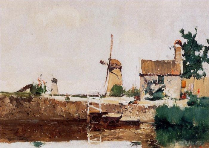 John Henry Twachtman Peinture à l'huile - Moulins à vent de Dordrecht