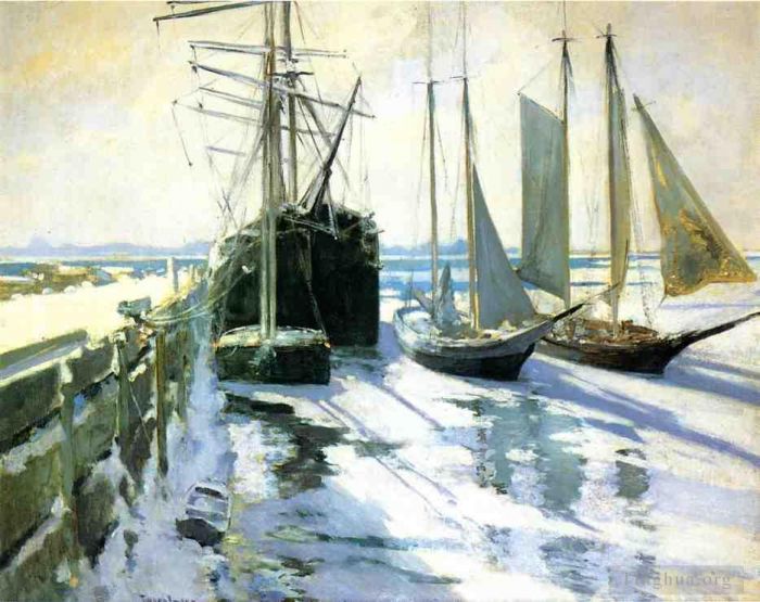 John Henry Twachtman Peinture à l'huile - Port de Gloucester en hiver