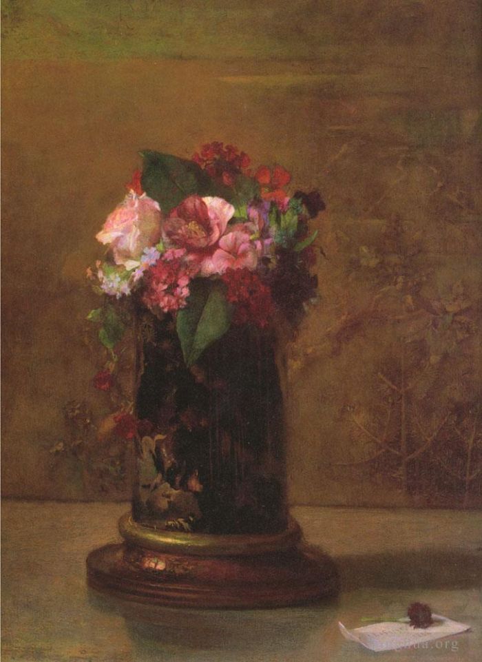John LaFarge Peinture à l'huile - Fleurs dans un vase japonais