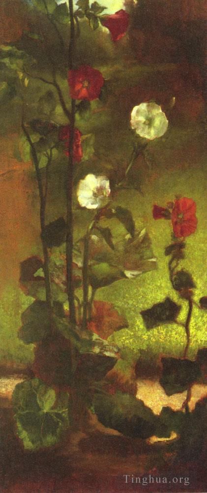 John LaFarge Peinture à l'huile - Fleur de roses trémières