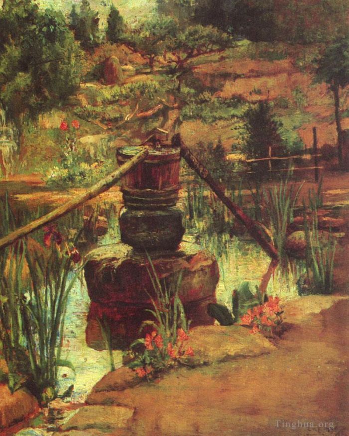 John LaFarge Peinture à l'huile - La fontaine de notre jardin à Nikko