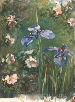 John LaFarge œuvres - Fleur de roses sauvages et d'iris