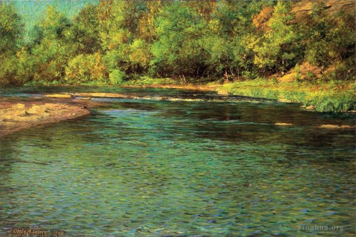 John Ottis Adams Peinture à l'huile - Irridescence d'un ruisseau peu profond