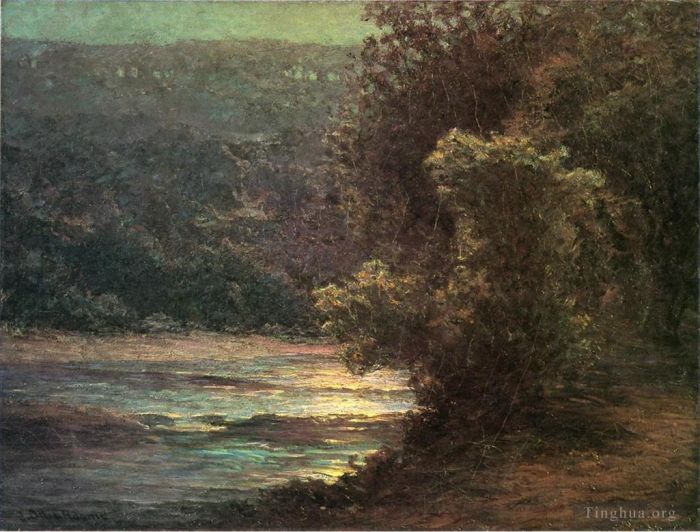 John Ottis Adams Peinture à l'huile - Clair de lune sur l'eau vive