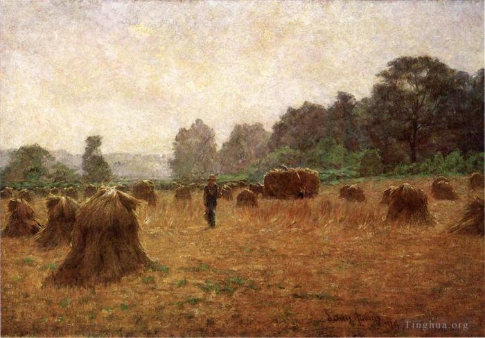 John Ottis Adams Peinture à l'huile - Chariot de blé au loin