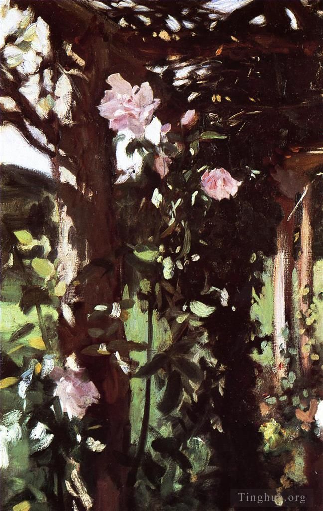 John Singer Sargent Peinture à l'huile - Un treillis de roses roses à l'Oxfordshire