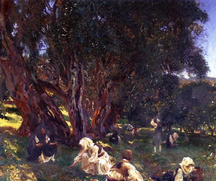 John Singer Sargent Peinture à l'huile - Cueilleurs d'olives albanais