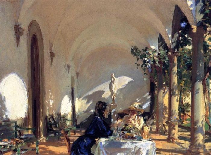 John Singer Sargent Peinture à l'huile - Petit-déjeuner dans la Loggia