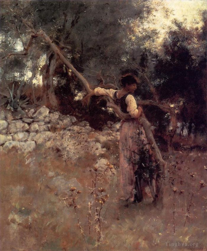 John Singer Sargent Peinture à l'huile - Capri Girl alias Parmi les oliviers Capri