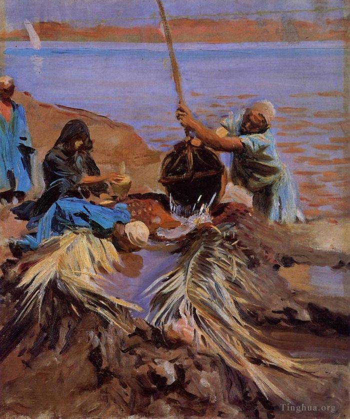 John Singer Sargent Peinture à l'huile - Égyptiens puisant l'eau du Nil