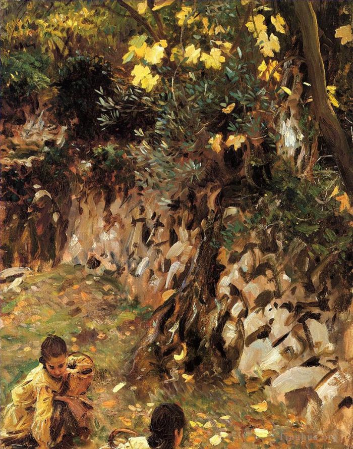 John Singer Sargent Peinture à l'huile - Filles rassemblant des fleurs Valdemosa Majorque