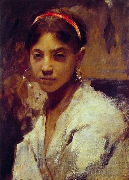 John Singer Sargent Peinture à l'huile - Tête d'un portrait de fille de Capril