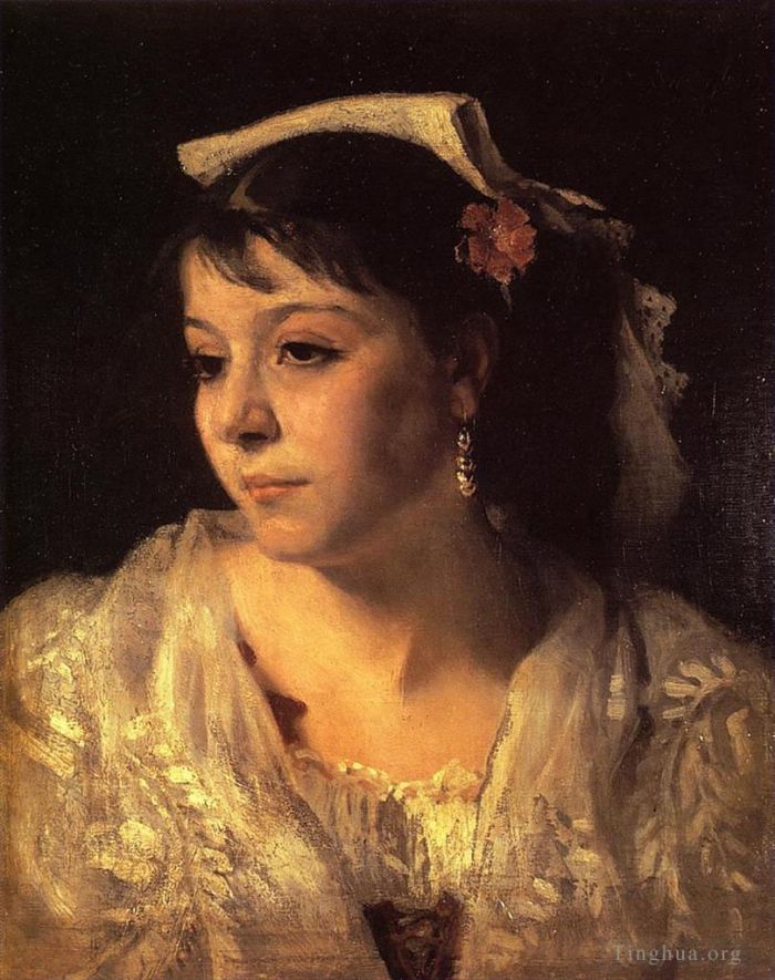 John Singer Sargent Peinture à l'huile - Tête d'un portrait de femme italienne