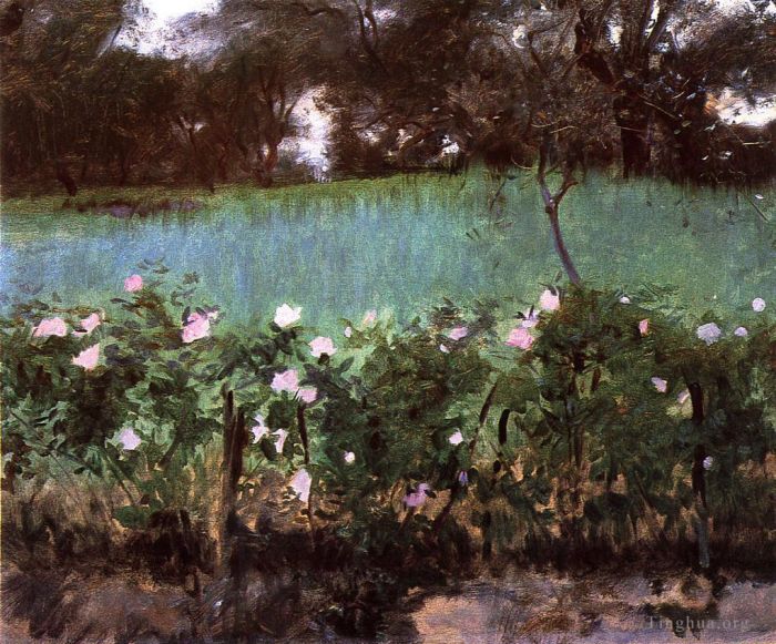 John Singer Sargent Peinture à l'huile - Paysage avec treillis de roses
