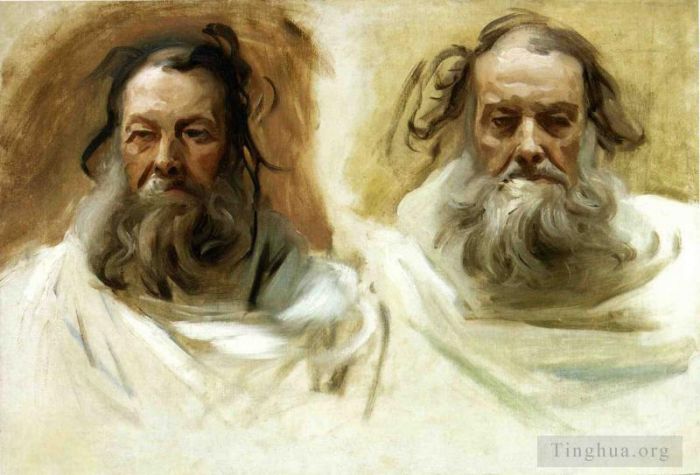 John Singer Sargent Peinture à l'huile - Étude pour deux têtes pour la fresque murale de Boston Les Prophètes