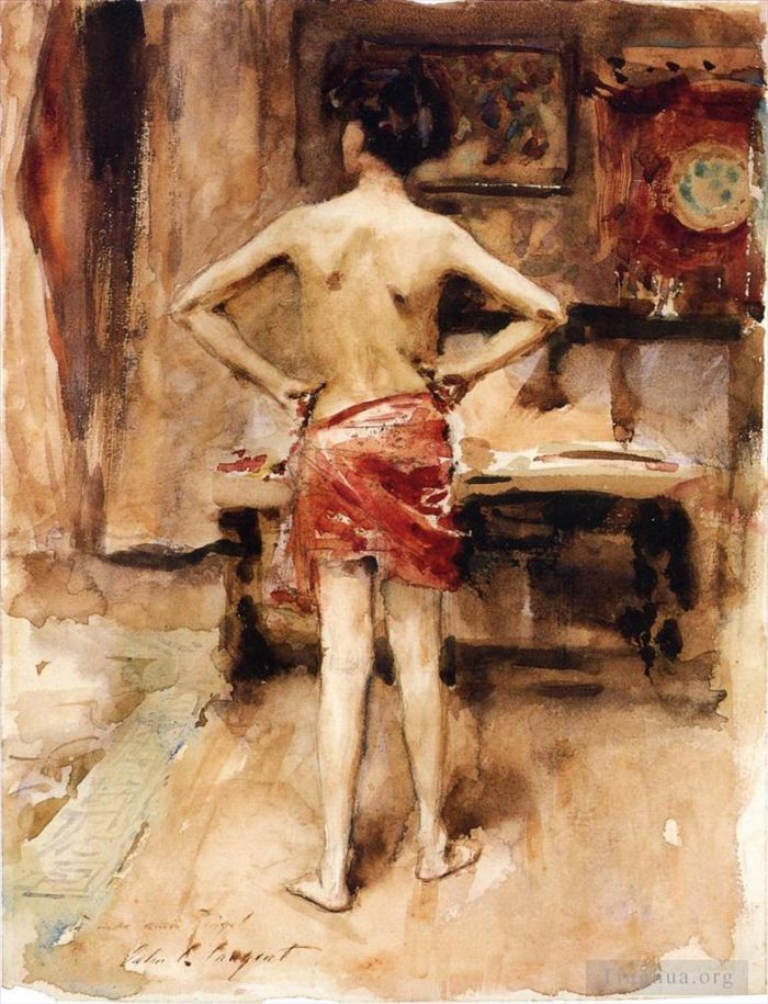John Singer Sargent Peinture à l'huile - L'intérieur du modèle avec personnage debout
