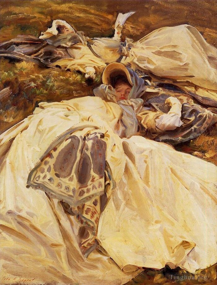 John Singer Sargent Peinture à l'huile - Deux filles en robes blanches