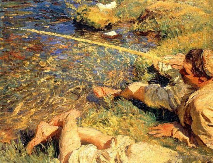 John Singer Sargent Peinture à l'huile - Homme à la pêche dans le Val d'Aoste