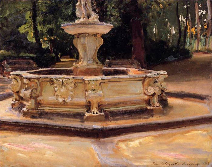 John Singer Sargent Types de peintures - Une fontaine en marbre à Aranjuez Espagne