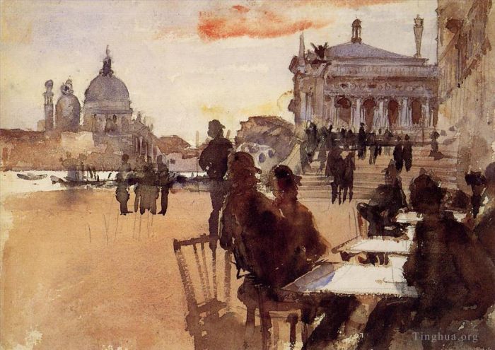 John Singer Sargent Types de peintures - Café sur la Riva degli Schiavoni