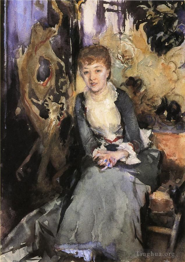 John Singer Sargent Types de peintures - Miss Reubell assise devant un portrait à l'écran