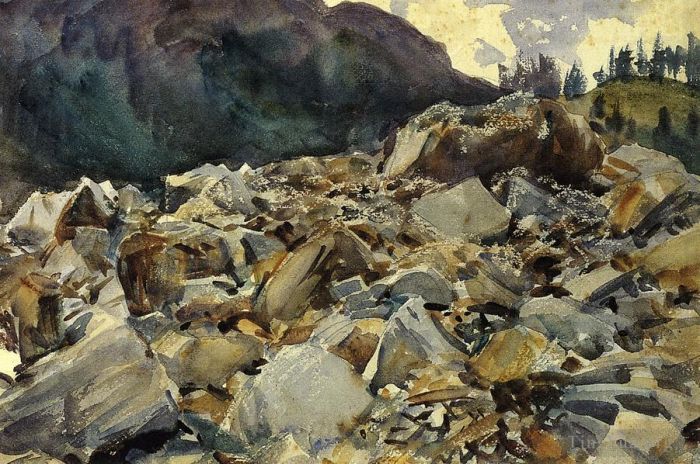 John Singer Sargent Types de peintures - Scène alpine de Purtud et rochers