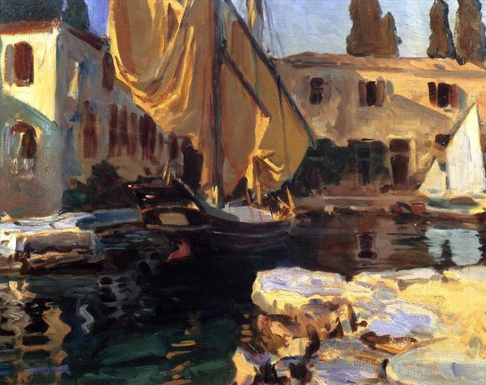 John Singer Sargent Types de peintures - San Vigilio Un bateau avec un bateau à voile doré