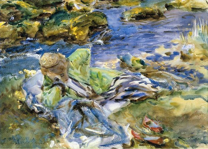 John Singer Sargent Types de peintures - Femme turque au bord d'un ruisseau