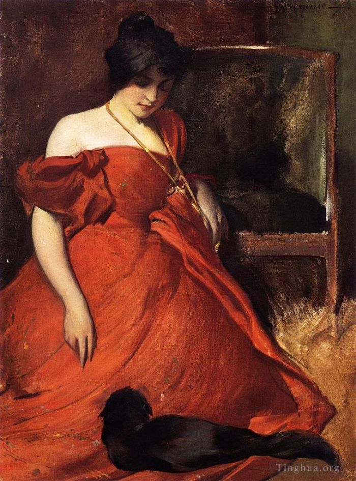 John White Alexander Peinture à l'huile - Noir et rouge