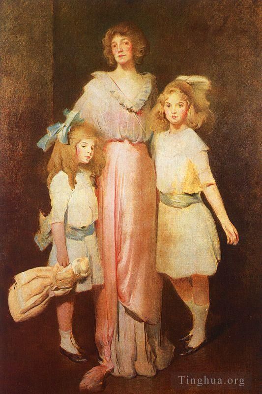 John White Alexander Peinture à l'huile - Mme Daniels avec deux enfants
