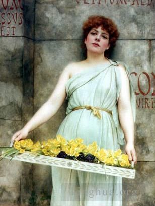 John William Godward Peinture à l'huile - Marchande de fleurs 1896