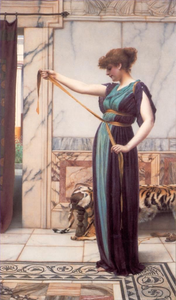 John William Godward Peinture à l'huile - Dame Pompéienne 1891