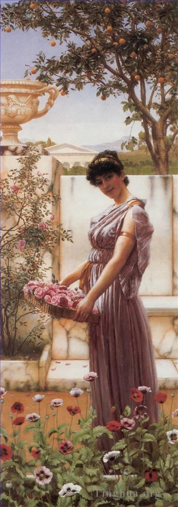John William Godward Peinture à l'huile - Les fleurs de Vénus 1890