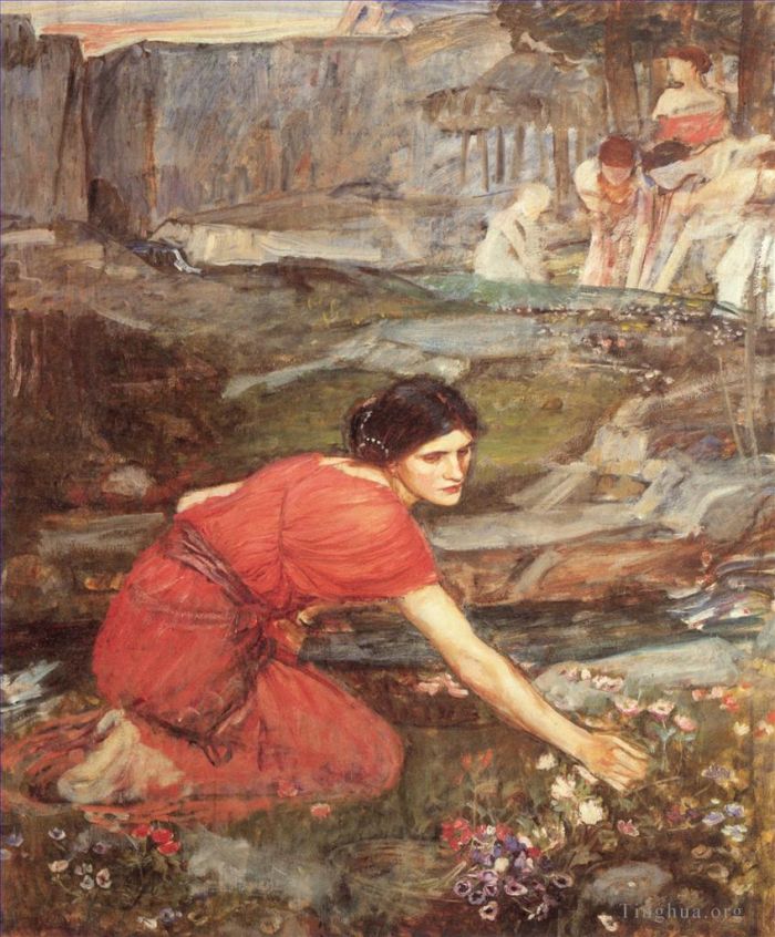 John William Waterhouse Peinture à l'huile - Étude de cueillette des jeunes filles