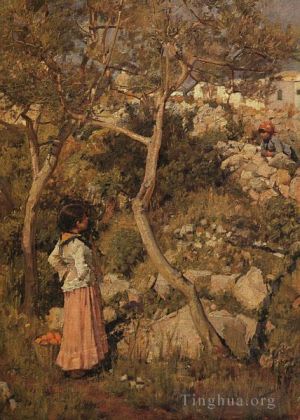 John William Waterhouse œuvres - Deux petites filles italiennes près d'un village