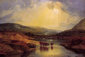 Joseph Mallord William Turner œuvres - Abergavenny Bridge Monmountshire s'éclaircit après une journée de pluie