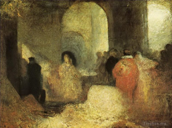 Joseph Mallord William Turner Peinture à l'huile - Dîner dans une grande salle avec des personnages en costume de Turner