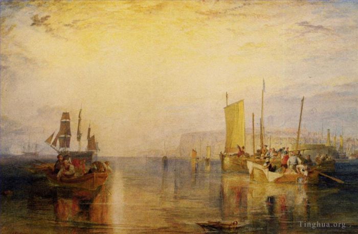 Joseph Mallord William Turner Peinture à l'huile - Pêche au merlan au lever du soleil à Margate