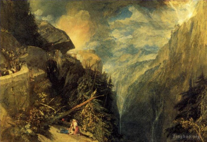 Joseph Mallord William Turner Peinture à l'huile - La bataille du Fort Rock Val d'Aoste Piémont