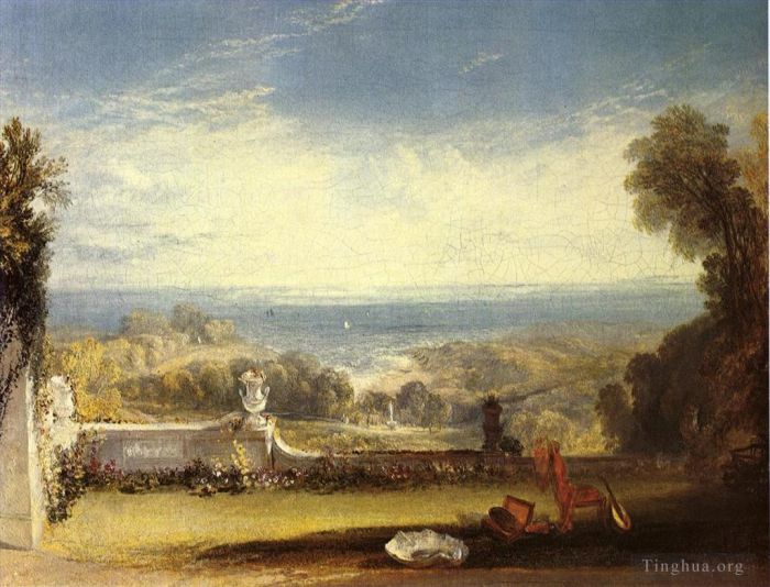 Joseph Mallord William Turner Peinture à l'huile - Vue depuis la terrasse d'une villa à Niton, île de Wight, d'après un croquis