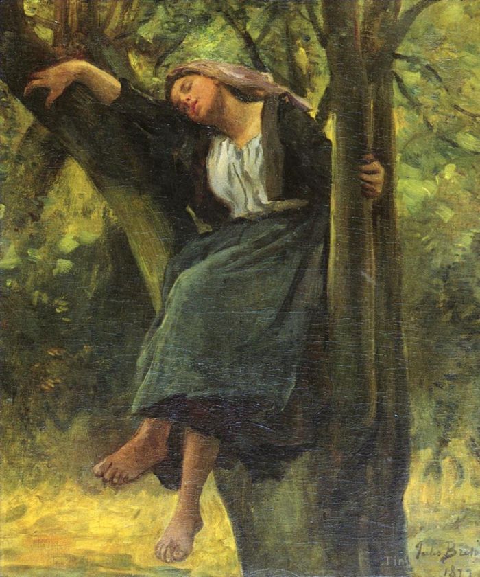 Jules Adolphe Aimé Louis Breton Peinture à l'huile - Français 1827 Endormi Dans Les Bois