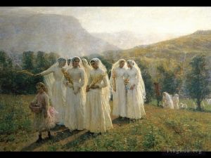 Jules Adolphe Aimé Louis Breton œuvres - Jeunes femmes se rendant à une procession